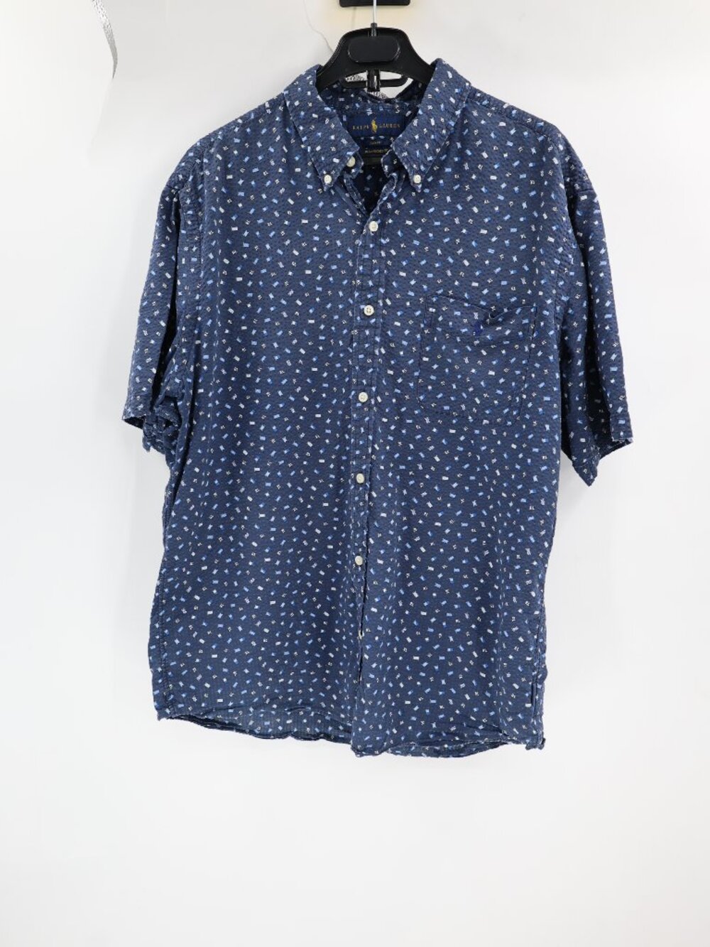 Ralph Lauren Shirt Men's XL Slim RL Untucked Fit Seersucker Button Up Flag Print